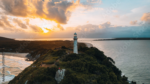 Ilha do Mel - Paraná. Aerial view of the Conchas lighthouse and beaches of Ilha do Mel © Thiago