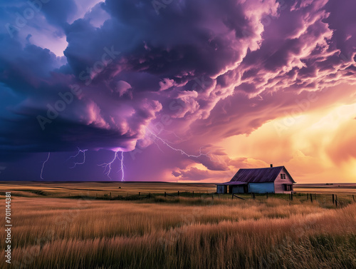 Majestic Prairie Storm with Lightning Strikes at Twilight
