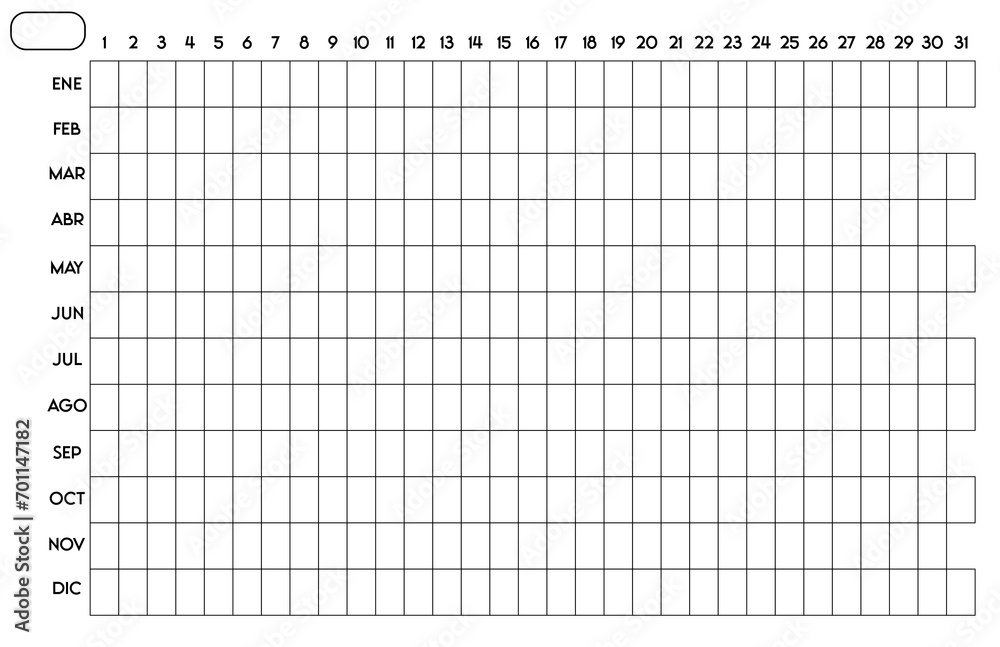 Plantilla flexible de calendario anual, color blanco y negro Plantilla flexible de calendario anual, color blanco y negro