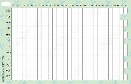 Plantilla flexible de calendario anual, color verde
