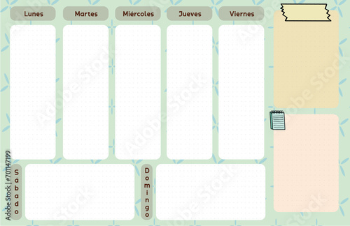 Plantilla flexible de calendario semanal, color verde