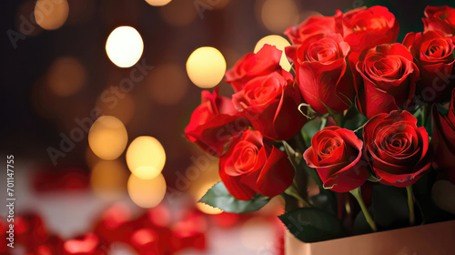 bouquet of roses with beautiful background. Copy Space.