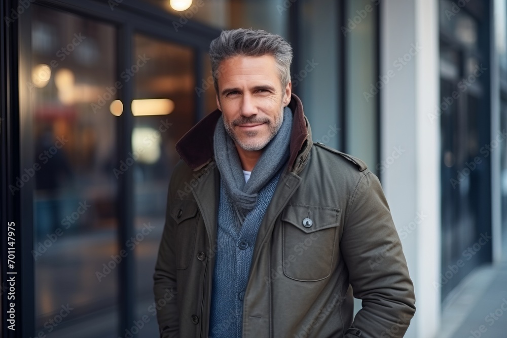 Portrait of a handsome middle-aged man standing outdoors in winter Portrait of a handsome middle-aged man standing outdoors in winter