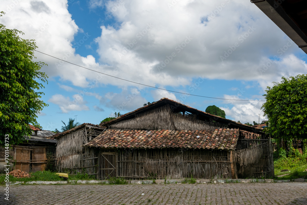 Facade of a brickworks with wooden walls in Maragogipinho, city of Aratuipe in Bahia. Facade of a brickworks with wooden walls in Maragogipinho, city of Aratuipe in Bahia.