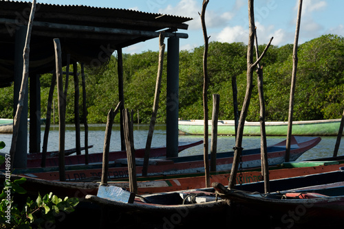 Covered port for canoes on the Jaguaripe River in Maragogipinho, district of the city of Aratuipe in Bahia. photo