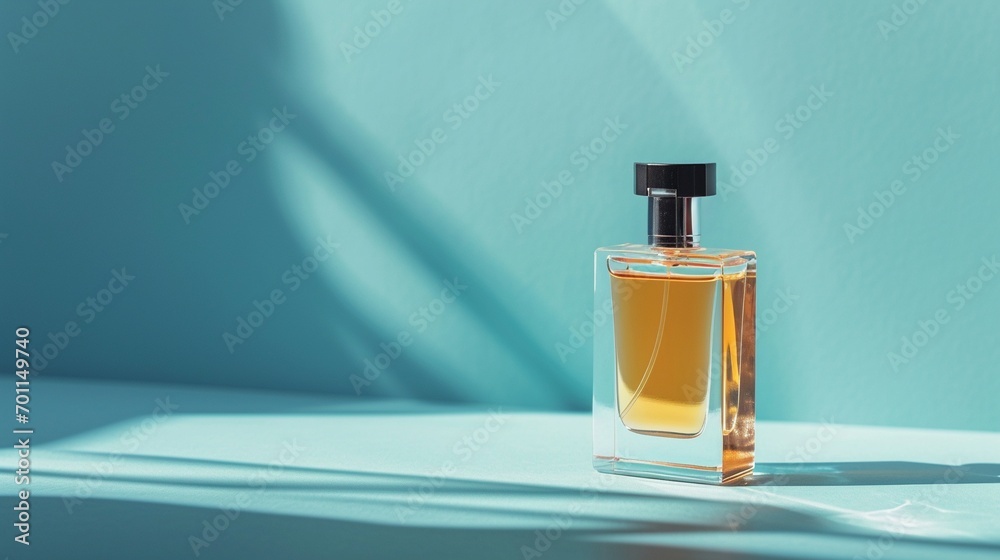 Perfume bottles on blue backgrounds with copy space. Perfume bottles on blue backgrounds with copy space.