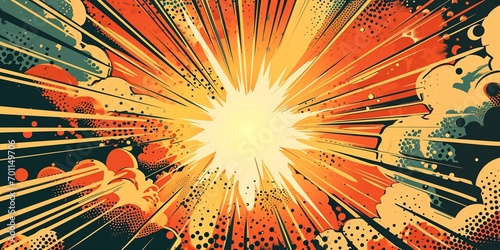 VIntage retro comics boom explosion crash bang cover book design with light and dots. Can be used for decoration or graphics. Graphic Art.  photo