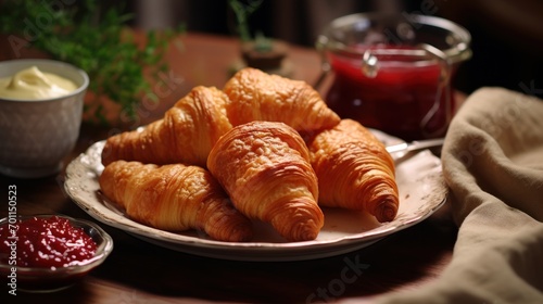 Croissants stuffed with turkey sit next to bowls of dip.