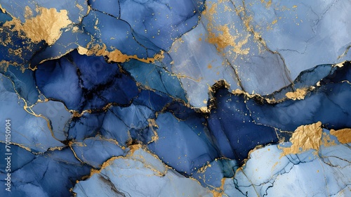 Luxurious Blue Marble Texture with Golden Cracks for Elegant Background