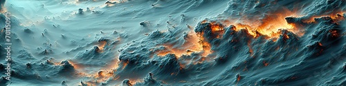 Fiery Lava Flowing Through Icy Terrain
