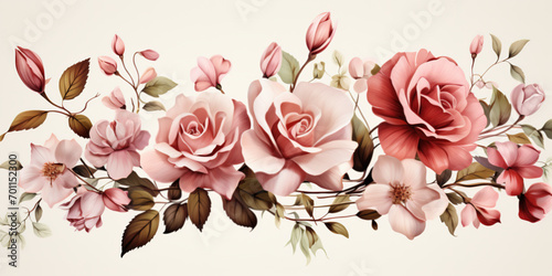 Watercolor rose border or frame, floral background