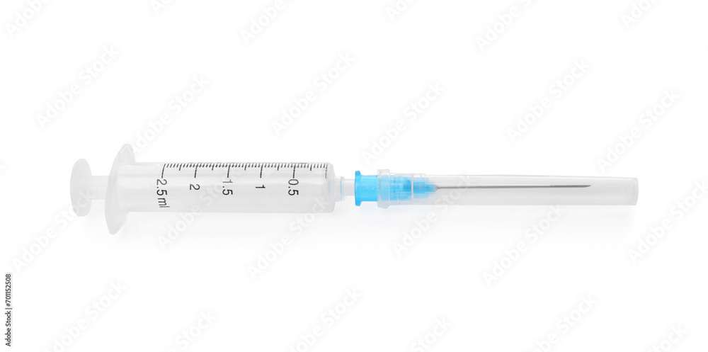 New medical syringe with needle isolated on white New medical syringe with needle isolated on white