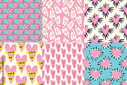 Bright and cool funny patterns for Valentine's Day. Seamless pattern with cool playful love hearts