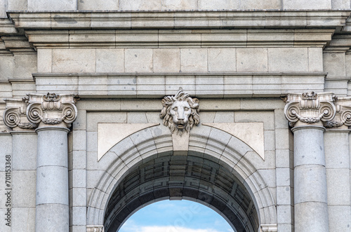 Architectural detail of the Puerta de Alcala in Madrid, Spain