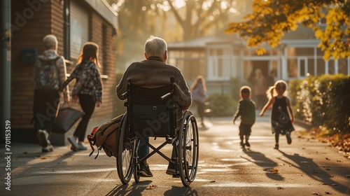 Wallpaper Mural An Elderly Man in a Wheelchair and Young Girls Walking Hand in Hand at Sunset. Torontodigital.ca