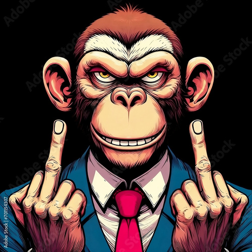 Mono gamberro enseñando el dedo medio de la mano