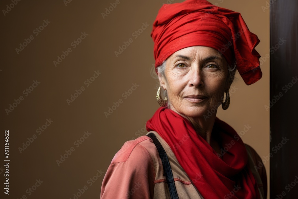 Portrait of an elderly Indian woman in a red turban. Portrait of an elderly Indian woman in a red turban.