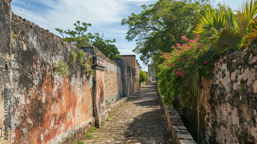 Garnet Red and Sky Blue Fresco-Wrapped Rampart photo