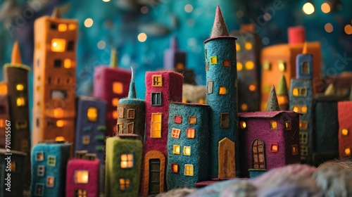 Enchanted Miniature Felt Cityscape at Night. Generative ai