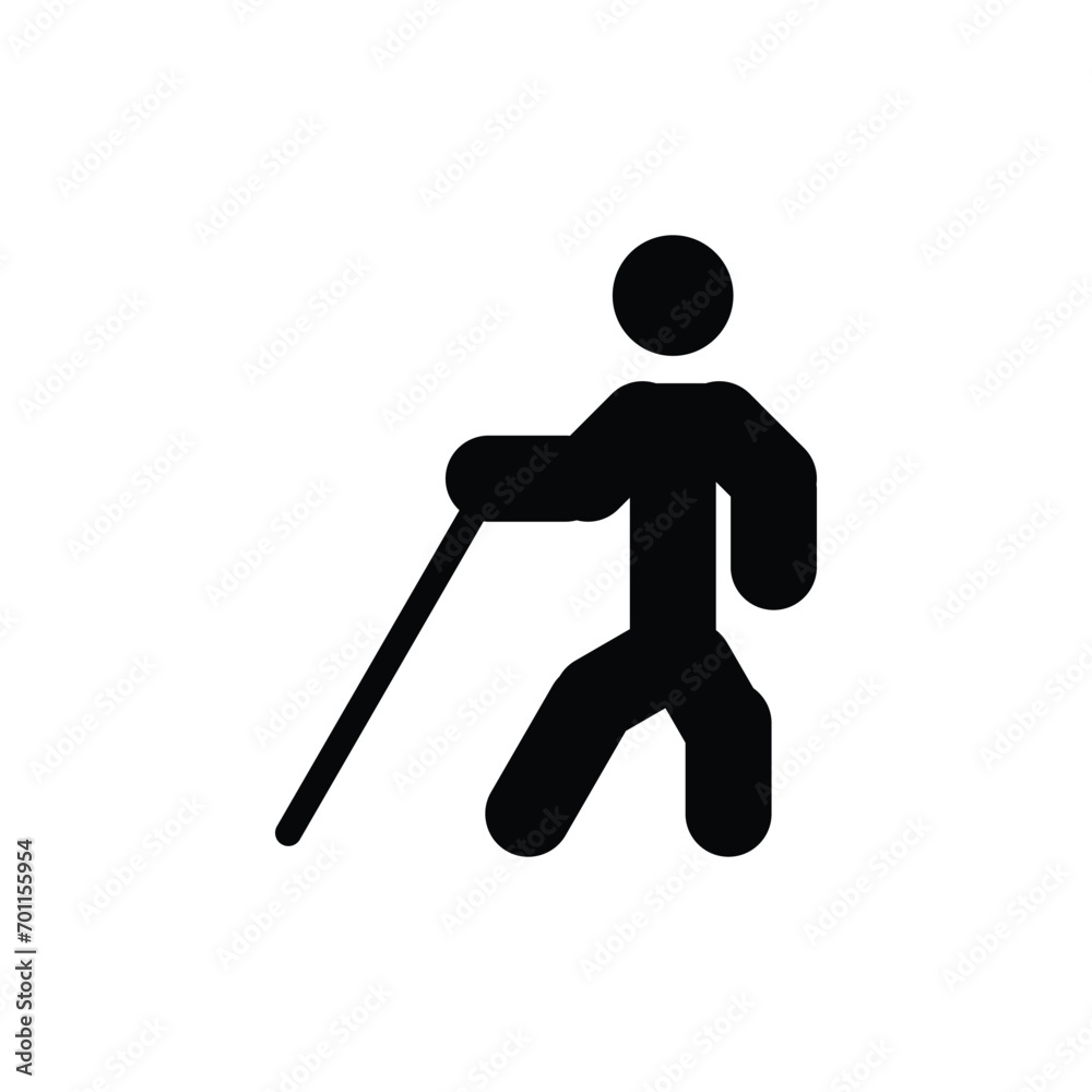 Man with walking stick icon isolated on white background. Vector illustration. Blind person sign, blind person icon symbol. Braille world day. Element design blind people Man with walking stick icon isolated on white background. Vector illustration. Blind person sign, blind person icon symbol. Braille world day. Element design blind people