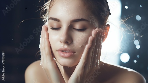 Refreshing Morning Skincare Routine. Generative ai photo