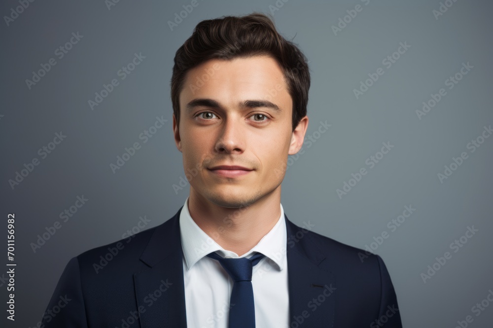 Portrait of young handsome businessman in suit and tie, over grey background. Portrait of young handsome businessman in suit and tie, over grey background.