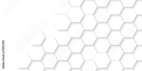 Seamless pattern with hexagonal white and gray technology line paper background. Hexagonal 3d vector grid tile and mosaic structure mess cell. white and gray hexagon honeycomb geometric copy space.