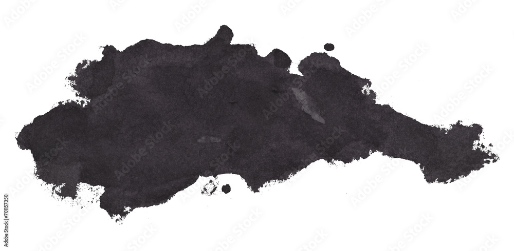 Black watercolor background. Artistic hand paint. Isolated on transparent background.