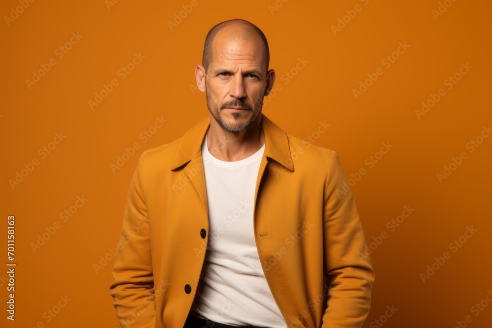 portrait of a man in a yellow jacket on an orange background portrait of a man in a yellow jacket on an orange background