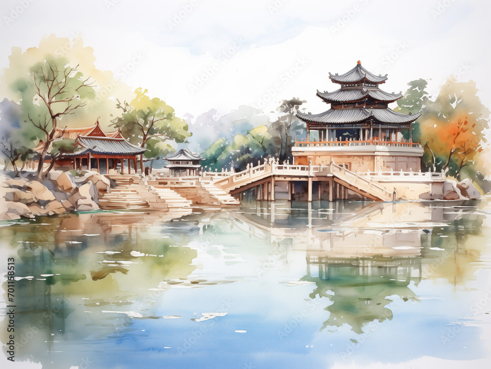 Fototapeta premium Water Ink Architecture illustration