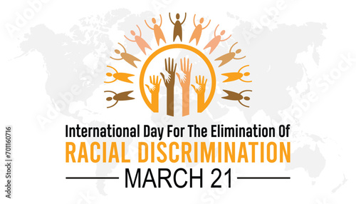 International Day for the Elimination of Racial Discrimination is observed every year in March. Holiday, poster, card and background vector illustration design.