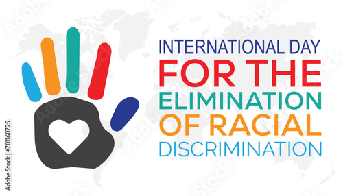 International Day for the Elimination of Racial Discrimination is observed every year in March. Holiday, poster, card and background vector illustration design.