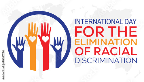 International Day for the Elimination of Racial Discrimination is observed every year in March. Holiday, poster, card and background vector illustration design.