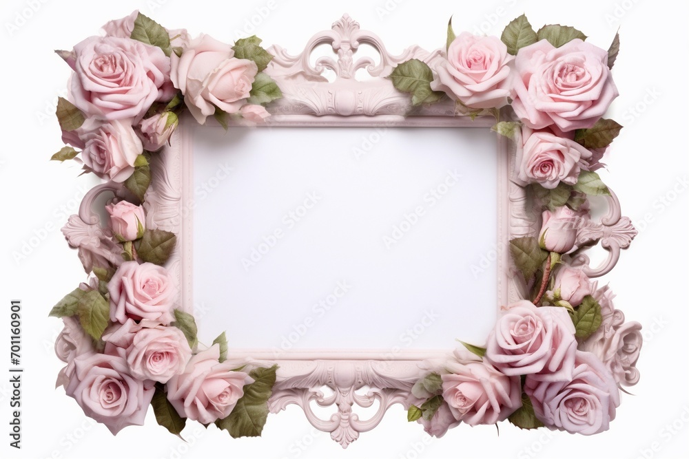 Romantic roses around a frame on white background Romantic roses around a frame on white background