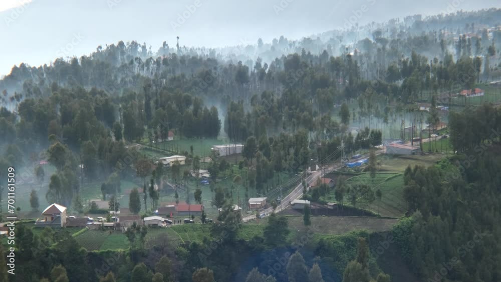 cemoro lawang misty village in the highlands of the bromo mountains aerial view cemoro lawang misty village in the highlands of the bromo mountains aerial view