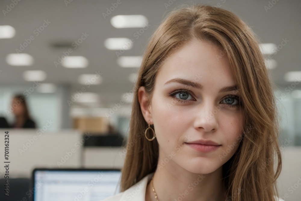 Fototapeta premium Portrait of a beautiful young businesswoman against blurred office with copy space.