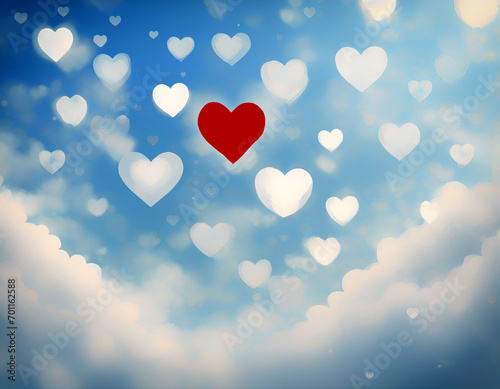 Red heart in sky of heart clouds
