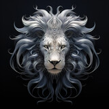 The head of a male lion has a long, beautiful mane of fur on black background, Mammals, Wildlife Animals. Illustration, Generative AI.