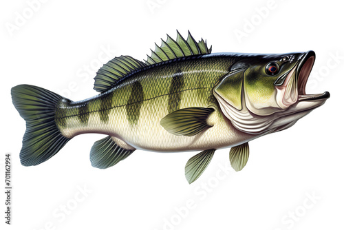 Image of a largemouth bass isolated on white background. Fish. Underwater animals. Generative AI. photo