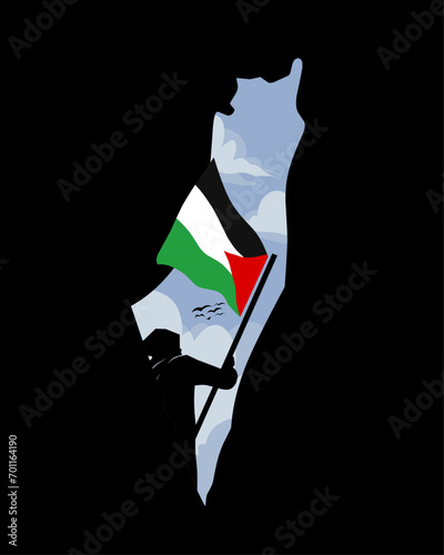vector of woman hold palestine flag, symbol for free palestine campaign.