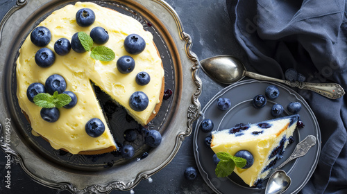 Blueberry Cake with Yellow Icing: Silver Platter Delight