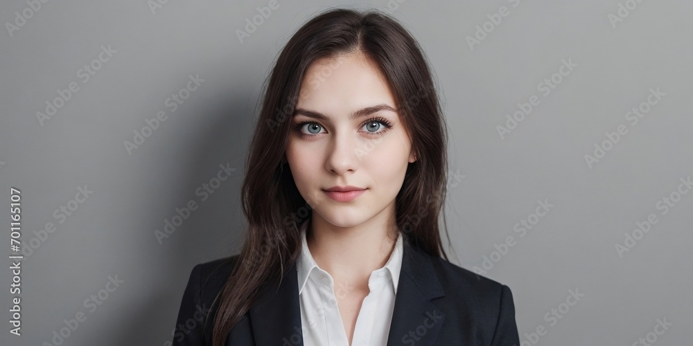 A young businesswoman against a gray background with copy space.