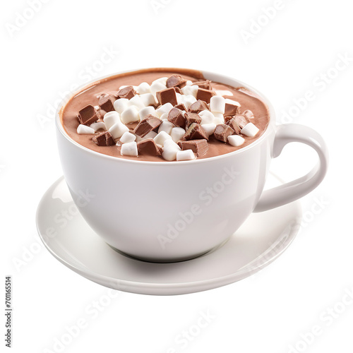 ceramic mug filled with hot chocolate with marshmallows isolated on transparent background Remove png, Clipping Path, pen tool