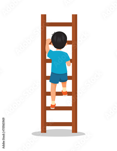 Cute little boy climbing ladder