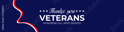 Thank You Veterans Day web banner, poster. USA Veterans Day greeting card background in United States national flag colors. US National Day November 11. cover, greeting card, flyer, backdrop.

