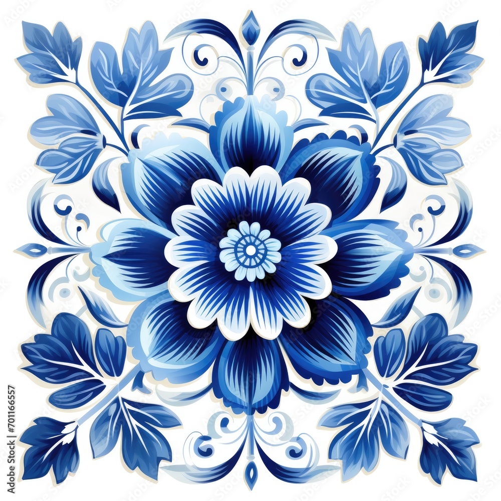 ceramic tile in talavera style with navy blue floral ornament.Rustic blue tile watercolor seamless pattern. ceramic tile in talavera style with navy blue floral ornament.Rustic blue tile watercolor seamless pattern.