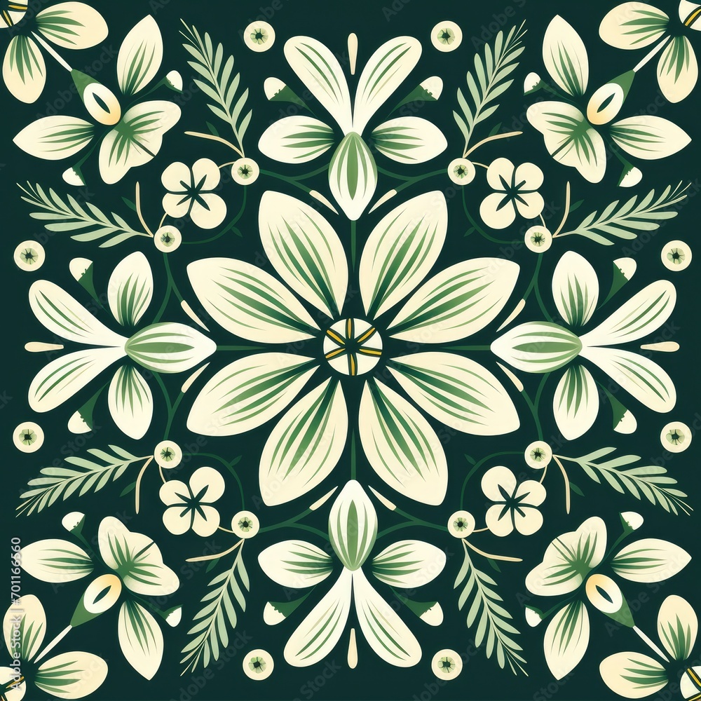  ceramic tile in talavera style with green floral ornament.Rustic green tile watercolor seamless pattern.