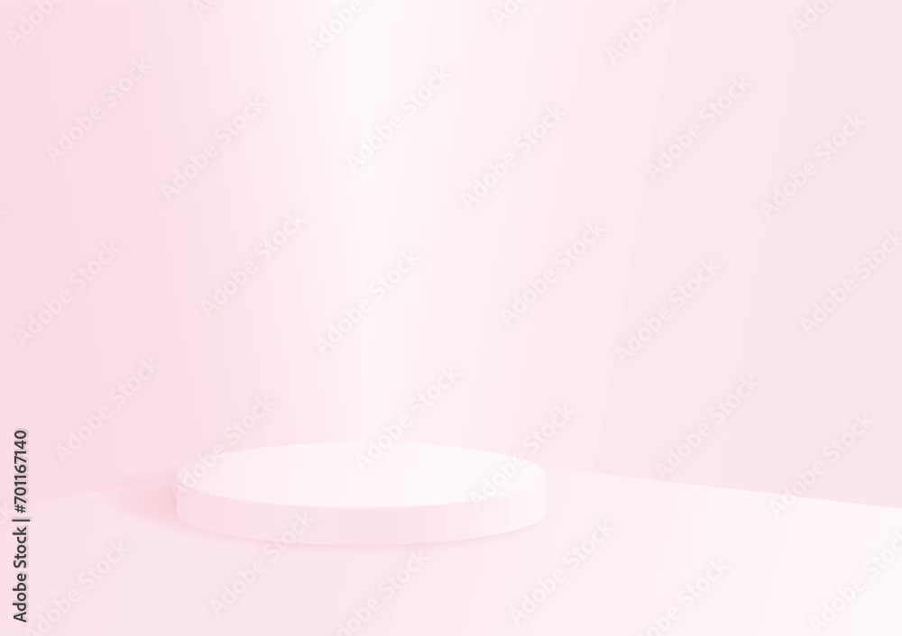 Abstract cylinder podium in the room, pink color, vector geometric platform illustration for product display presentation. Abstract cylinder podium in the room, pink color, vector geometric platform illustration for product display presentation.
