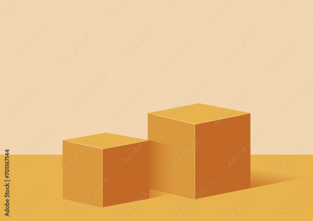 two rectangle podiums in the room, yellow color, vector geometric platform illustration for product display presentation. two rectangle podiums in the room, yellow color, vector geometric platform illustration for product display presentation.