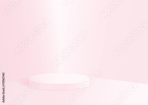 Abstract cylinder podium in the room, pink color, vector geometric platform illustration for product display presentation. © c_atta